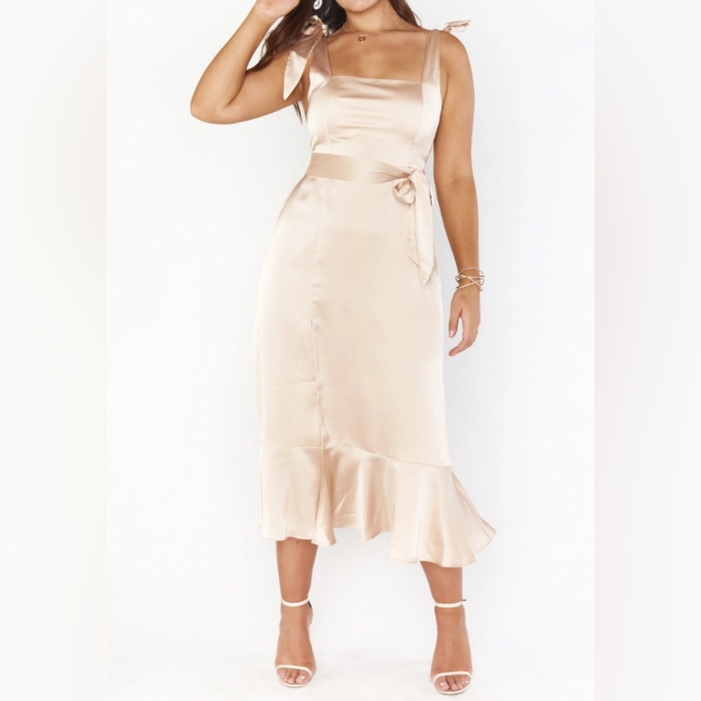 Claire midi bridesmaid dress, Lux Champagne